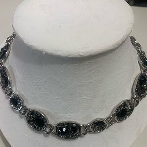 Necklace by Jones New York,signed silver coloured with black/grey stones,tagged
